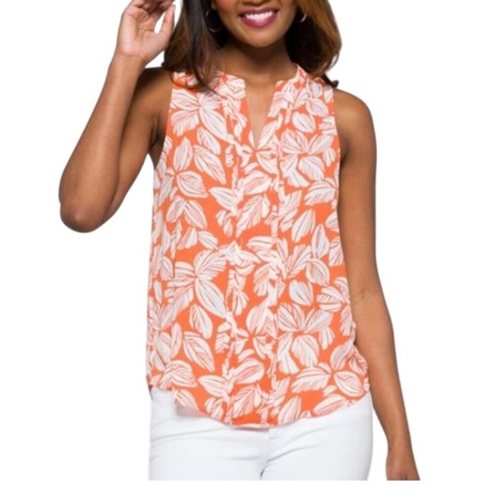 41 Hawthorn Breyson Pleat Detail Split Neck Blouse Orange NWT Size Small